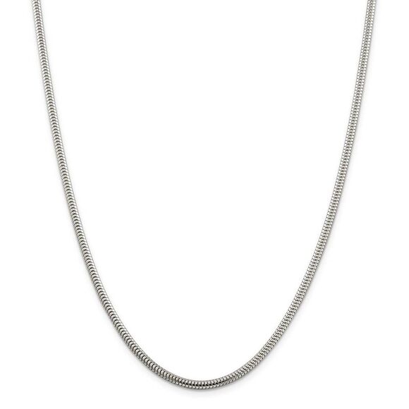3mm Sterling Silver Solid Classic Round Snake Chain Necklace, 26 Inch